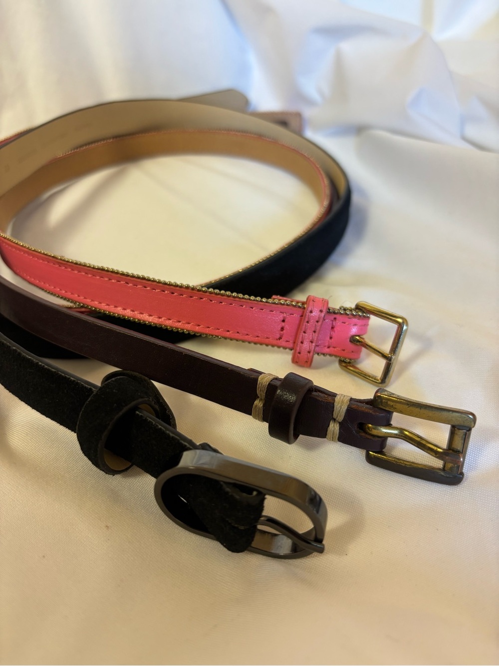 LOFT | J. Crew Pink/Purple/Navy Genuine Leather Skinny Belt Bundle
